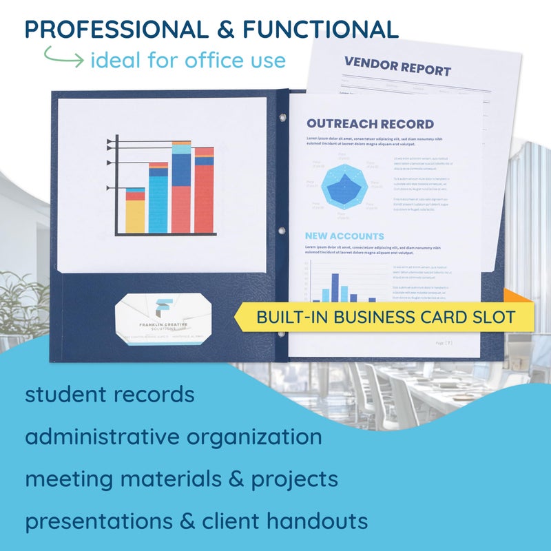 Blue Summit Supplies 50 Two Pocket Folders with Prongs Bulk, 3 Prong Folders with Pockets Bulk, Paper 2 Pocket, Designed for Office and Classroom Use, Assorted 5 Colors - Image 5